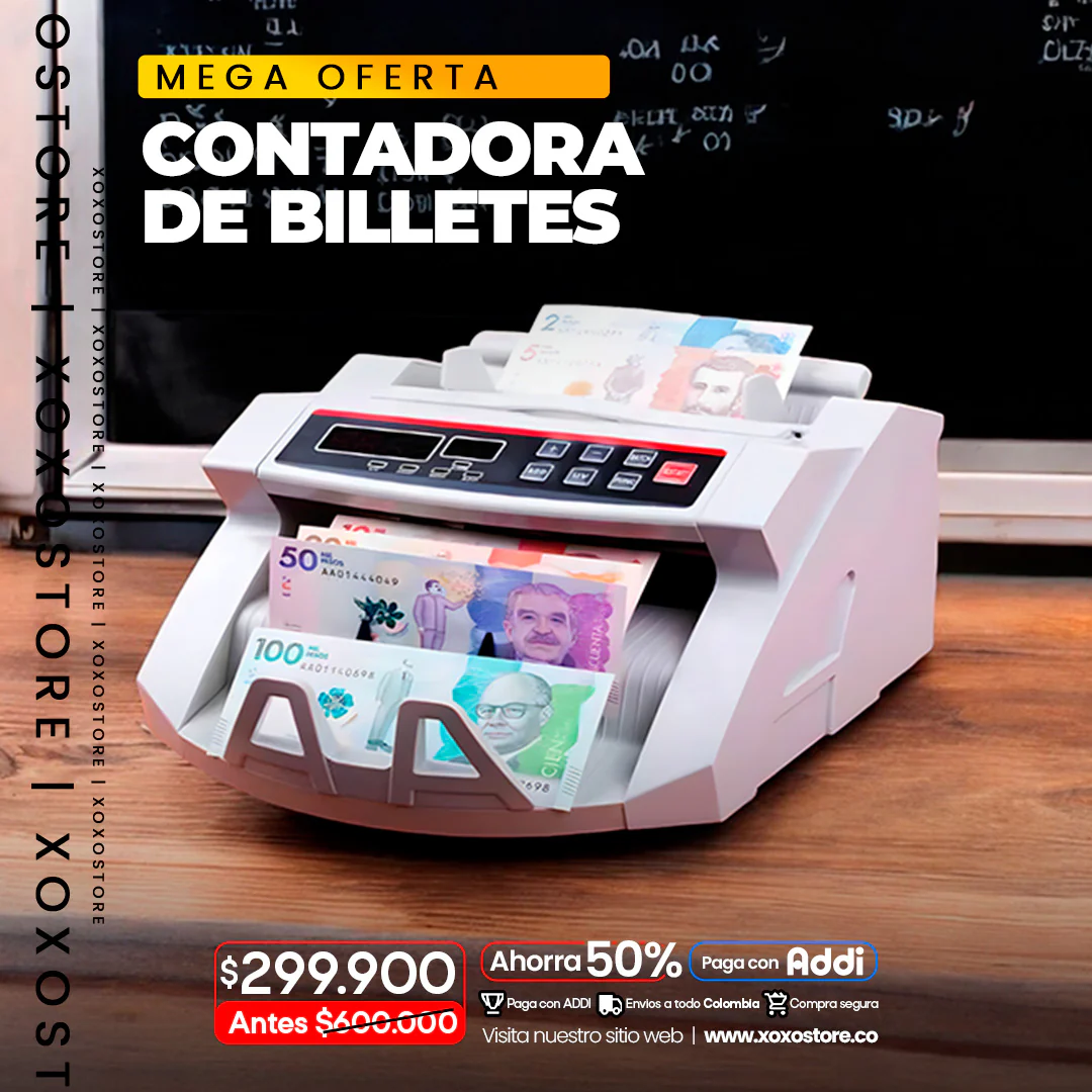 Contadora de billetes con pantalla digital y detector
