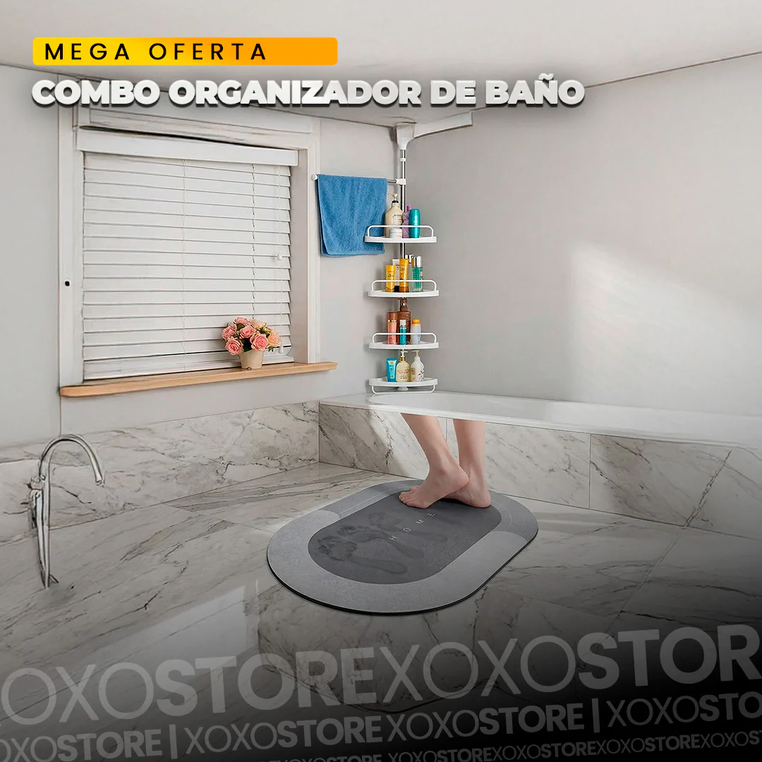 Estante esquinero de baño + tapete absorvente