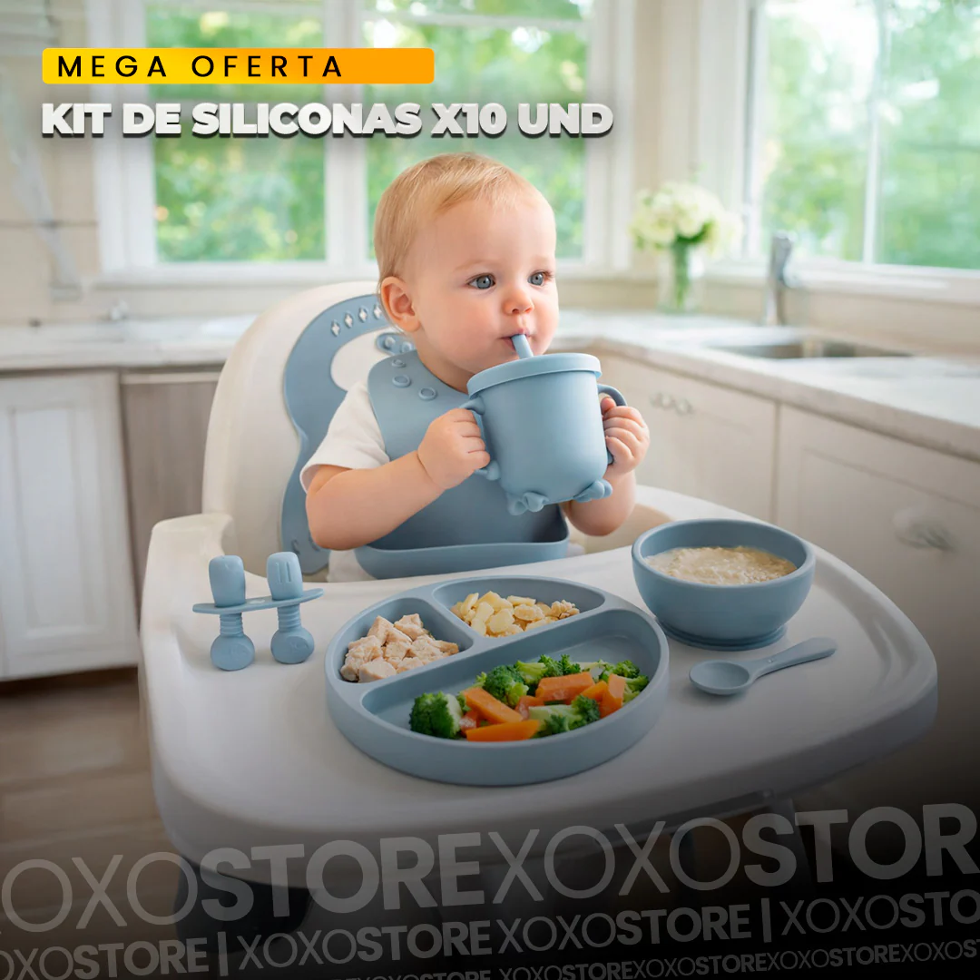 kit de vajilla para bebe silicona x 10 unidades