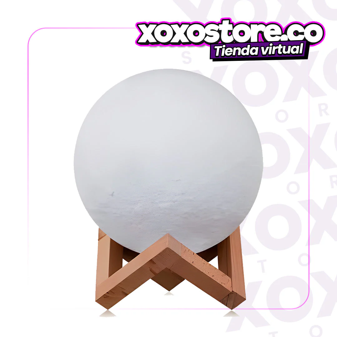LAMPARA LUNAR 3D  MULTICOLOR + BASE DE MADERA