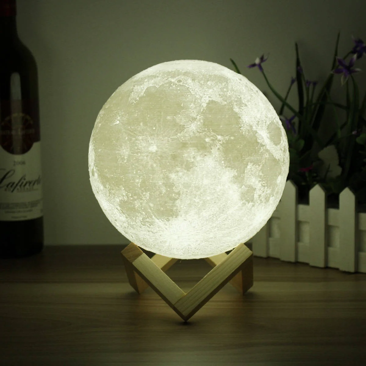 LAMPARA LUNAR 3D  MULTICOLOR + BASE DE MADERA - Image 2