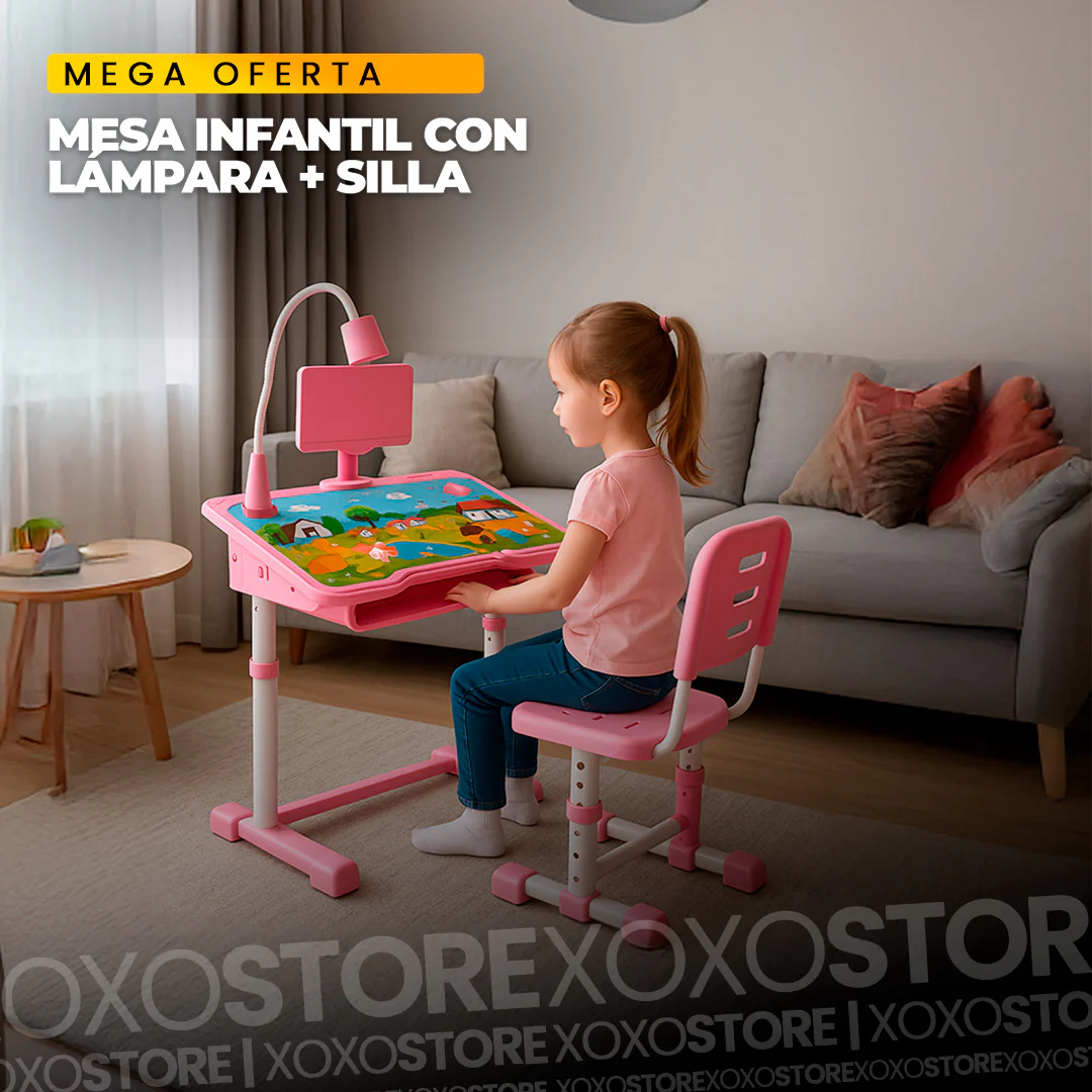 Mesa infantil con silla para estudio y lampara - Image 2